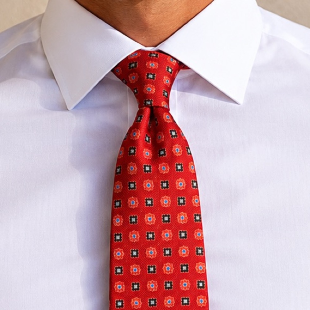 Sartorio by Kiton Persimmon Tie with Geometric Pattern in 100% Silk